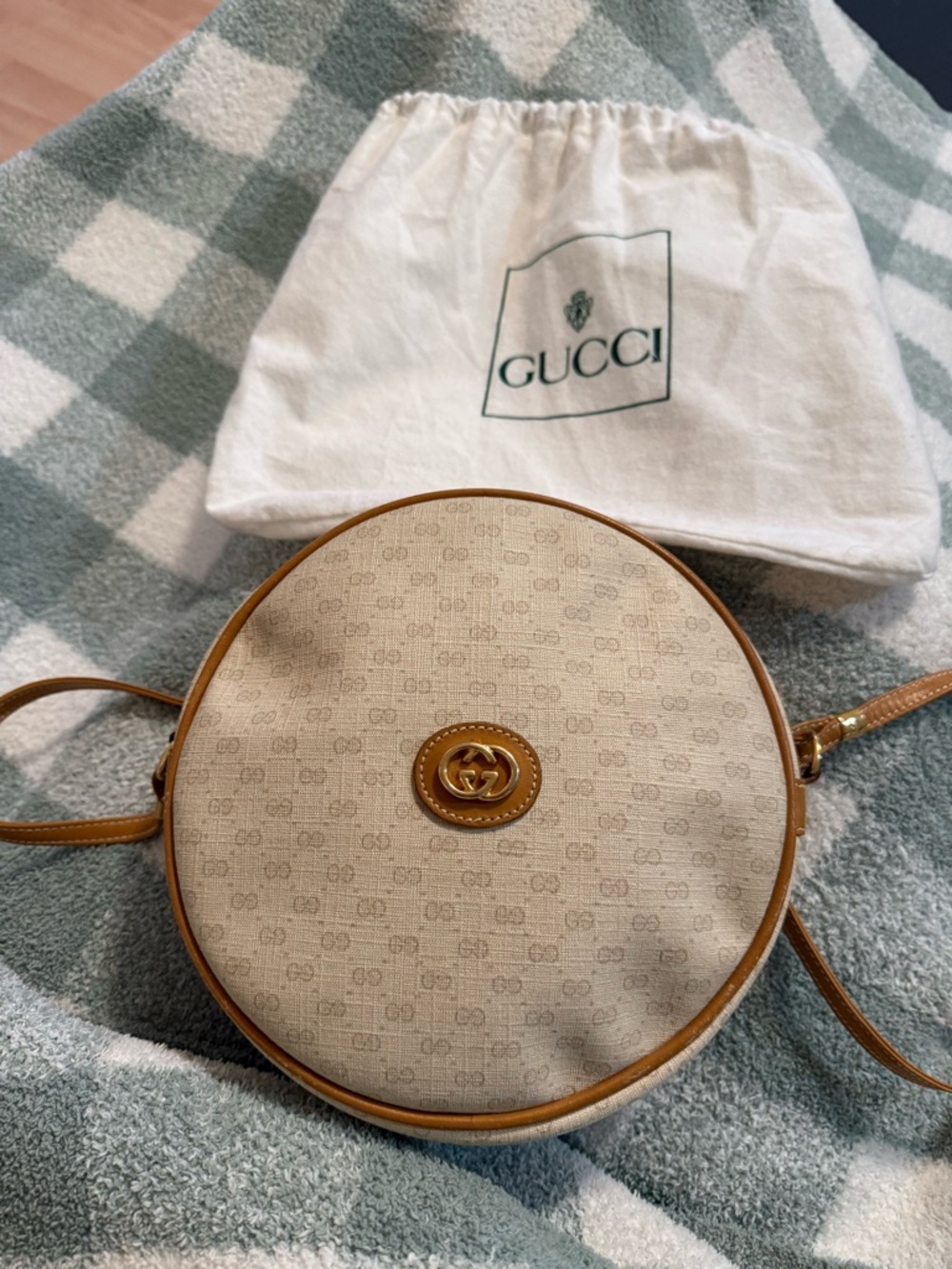 Vintage Gucci round crossbody bag Micro GG Coated Canvas with Leather Trim